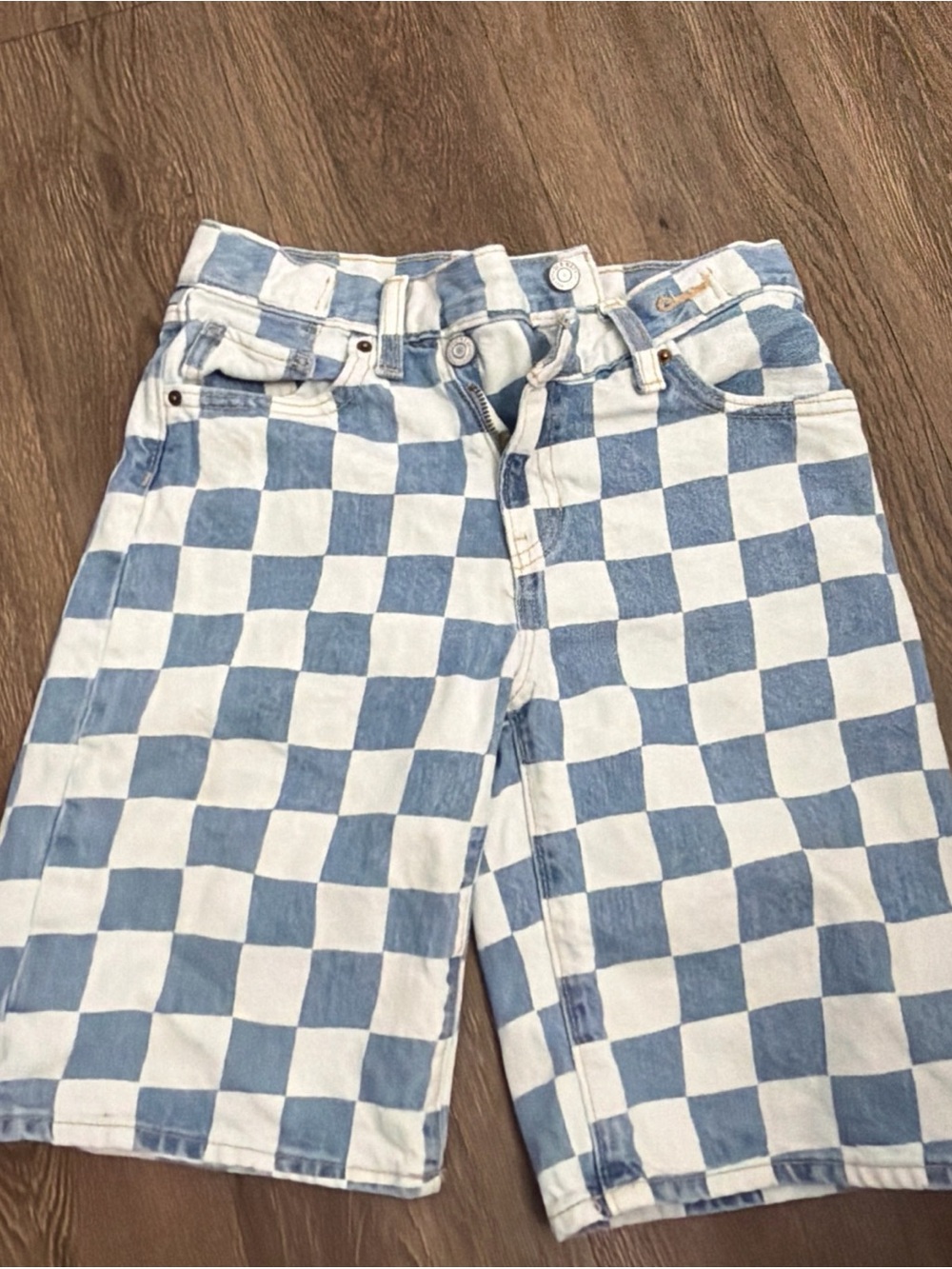 Old Navy Light Blue and White Checkerboard Shorts